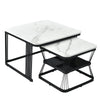 Square Nesting Coffee Table Metal Stacking Side Tables Set Marble-Look White