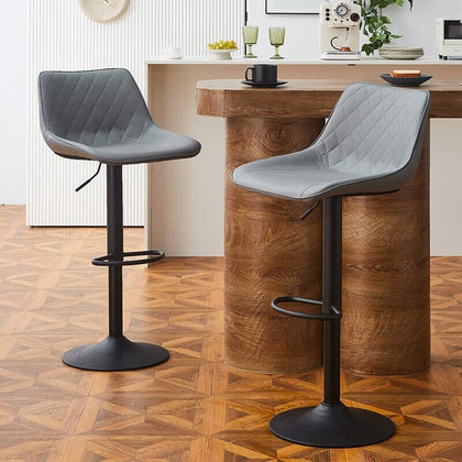 2pcs Barstools Faux Leather Padded Metal Base Footrest Bar Stool Breakfast Chair