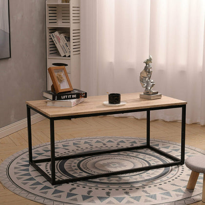 Wooden Coffee Tea Table With Metal Frame Industrial Living Room Table Rectangle