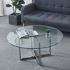 Coffee Table Living Room Accent Table 100cm Round Glass Top &Stainless Steel Leg