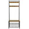 Coat Rack Stand Shoe Storage Bench with 9 Hooks Metal Frame Hallway Retro