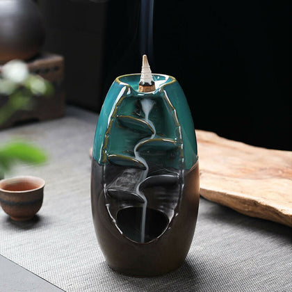 Ceramic Smoke Waterfall Backflow Incense Burner Handmade Cone Incense Holder