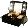 Lockable Makeup Case LED Lighted Table Desk Vanity Mirror 2-Tier Tray Carrying