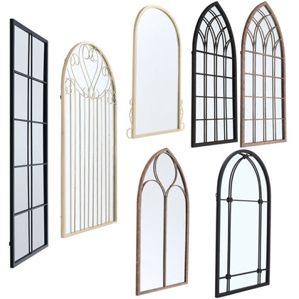 Large Window Garden Mirror Wall Mounted Metal Frame Indoor Outdoor Floral Decor