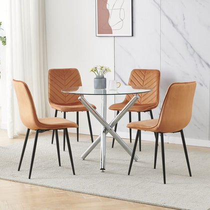 Modern 5Pcs Round Dining Table and Chairs Set 4 for Dining Room Space Saving