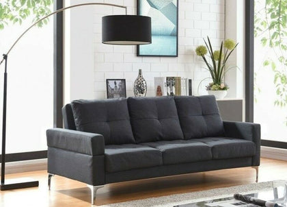 3 Seater Sofa Bed Charcoal Fabric Recliner Sofabed Metal Legs