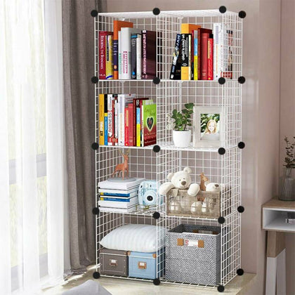 8 Cube DIY Wire Grid Bookcase Storage Shelf Rack Open Organiser Closet Cabinet