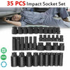 35PC Deep Impact Sockets 8-32mm Set 1/2" Metric Drive Wall Garage Workshop Tool