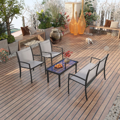 4 Pcs Garden Furniture Set Table &Chairs Patio Balcony Outdoor Indoor Glass Mesh