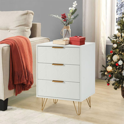 2pcs Bedside Cabinet White Chest of Drawers Bedroom Bedside Table w/ 3 Drawer NS