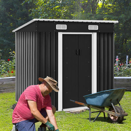 Garden Storage Shed Metal Outdoor Tool Box House Organizer with Roof Floor UK