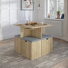 5PC Wooden Dining Table Set w/4 Storage Stools Compact Space Saver Furniture Oak