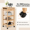 4-Tier Storage Utility Cart Bamboo Kitchen Trolley Rolling kitchen Island Dining