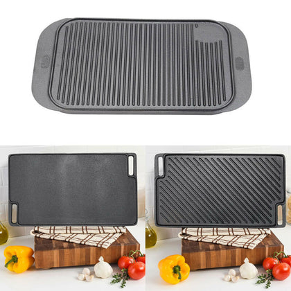 Reversible Cast Iron Griddle Frying Pan Nonstick Double Sided Cooking Skillet UK