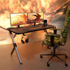 Gaming Desk LED Black Computer Racing Table with Cup Holder Headphone Hook