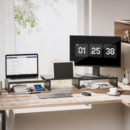Adjustable Dual Monitor Stand Desk Computer Riser with Organizer Slot Black