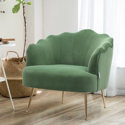 Upholstered Velvet Fabric Scalloped Oyster Shell Armchair Fireside Sofa Lounge