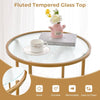 2 PCS Tempered Glass End Table Beside Coffee Sofa Side Table W/Faux Marble Shelf