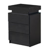 Black Bedside Table LED High Gloss 3 Drawers End Table Cabinet Bedroom Modern