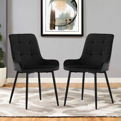 2x Velvet High Back Dining Chairs Padded Seat Dining Room Chairs With Metal Legs