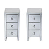 Pair of Bedside Chest Side Table 3 Drawers Cabinet Mirrored Glass Nightstand