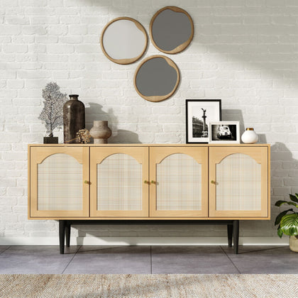 Wooden Sideboard Cabinet Cupboard Unit Storage Furniture With Rattan Woven Doors