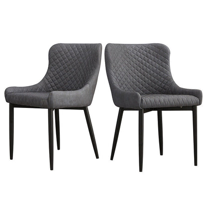 2x Luxury Dining Chair PU Faux Leather Metal Legs Grey Restaurant Kitchen Chairs