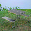 Portable Folding Camping Table & 2 Benches Alum Carry BBQ Kitchen Outdoor Picnic