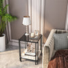 Modern End Table Sofa Side Table Glass Top Nightstant w/ Marble Storage Shelf