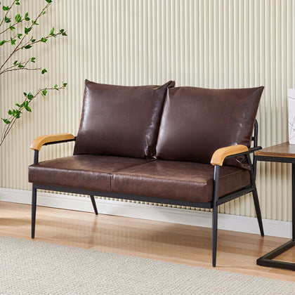 Luxury 2 Seater Deep Brown Faux Leather Sofa Armchair Couch Living Room Offices