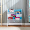 Children Bookshelf Kids Sling Book Rack with Storage Bins Toys Organizer White