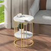Real Marble Side End Table Golden Frame Nightstand Storage for Artworks Bonsai