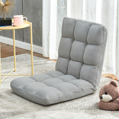 Adjustable 5 Level Folding Lazy Floor Sofa Chair Velvet Lounger Seat Tatami Grey