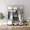 Mondeer Canvas Wardrobe Storage Organiser Fabric with Rail & Shelves Grey/Black