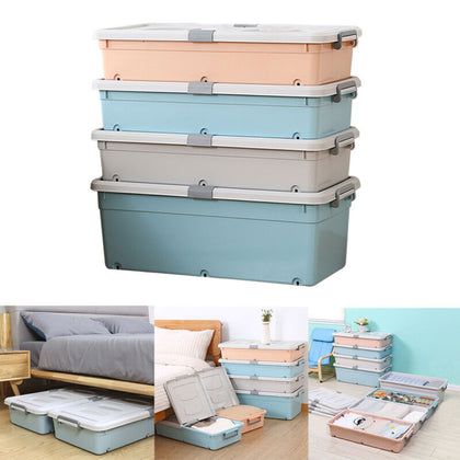Stackable Plastic Storage Boxes Under-Bed Container Home Bedroom Lid & Wheels UK