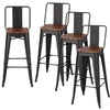 Retro Set of 4 High Foot Counter Bar Stools Wood&Metal Kitchen Breakfast Chairs