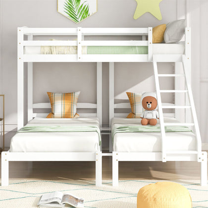 Bunk Beds Triple 3ft Single Bed Pine Wood Bed Frame High Sleeper for Kids White