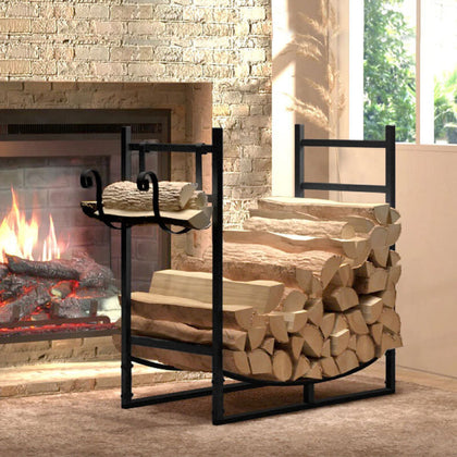 Large Black Firewood Log Rack Stoves Storage Holder Metal Shelf Stand Tall Steel