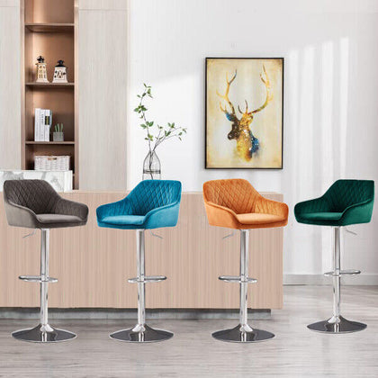 2 x Bar Stools Kitchen Breakfast Chairs with Swivel Gas Lift Adjustable Height