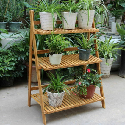 3 Tiers Flower Plant Pot Stand Folding Display Ladder Shelf Garden Storage Rack