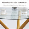 Round Clear Glass Dining Table Golden Legs & 4x White Faux Leather Dining Chairs