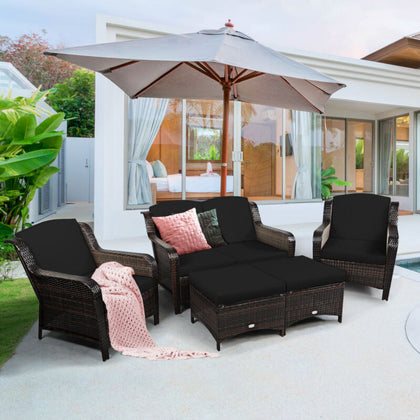5 Pieces Patio Furniture Set Outdoor Rattan Conversation Sofa Set w/ Cushions