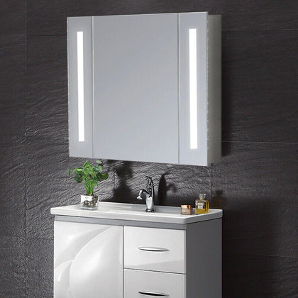 Illuminated LED Bathroom Mirror Cabinet With Sensor Shaver Socket Demister Pads