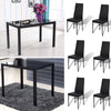 Modern Tempered Glass Black Dining Table Set with 6 Chairs Faux Leather Seat Kit