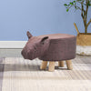 Hippo Animal Footstool Ottomans Faux Leahter Brown Padded Wood Leg Gift for Kid