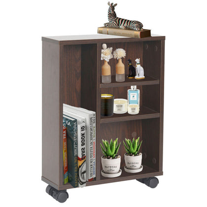 Rustic Walnut Rolling Storage Cabinet Side Table Utility Trolley Closet Kitchen