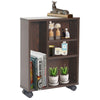 Rustic Walnut Rolling Storage Cabinet Side Table Utility Trolley Closet Kitchen