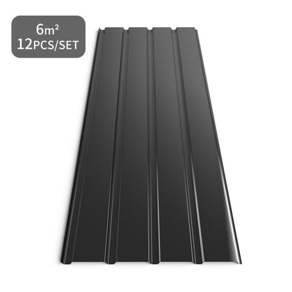 Mondeer 12 PCS Roof Sheets Corrugated Profile Galvanized Metal Sheet Panel Black