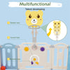 12+2 Panels Baby Playpen Foldable Kids Safety Activity Center & Basketball Hoop
