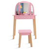 Kids Dressing Table and Stool Set Girls Vanity Table with Tri-Folding Mirror